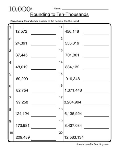 Rounding To The Nearest Thousand Worksheets