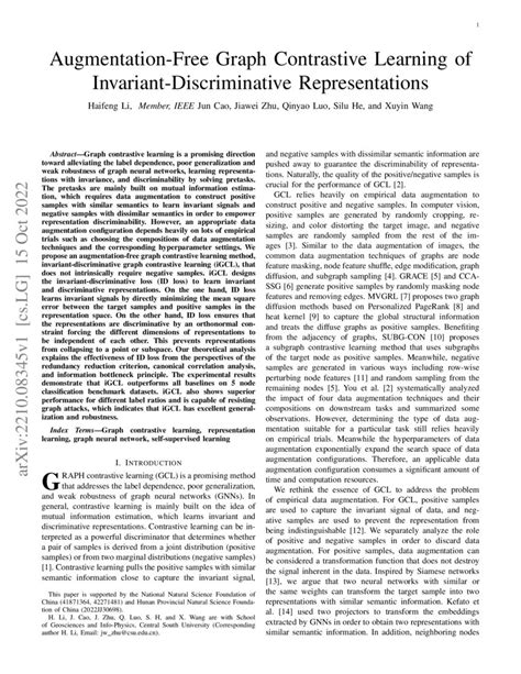 Augmentation Free Graph Contrastive Learning Of Invariant Discriminative Representations Deepai