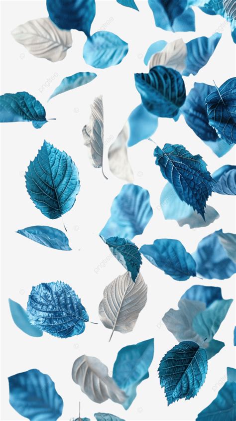 Blue And Turquoise Falling Leaves Highly Detailed And Realistic Leaves