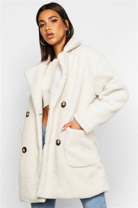 Womens Teddy Faux Fur Double Breasted Coat Boohoo Uk