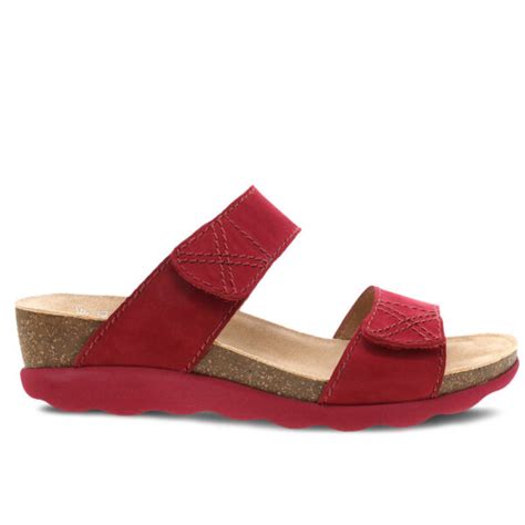 Womens Dansko Maddy Slip On Sandal Red Milled Nubuck Stans Fit