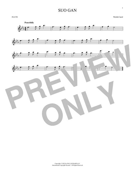 Suo Gan By Welsh Carol Sheet Music For Flute Solo At Sheet Music Direct