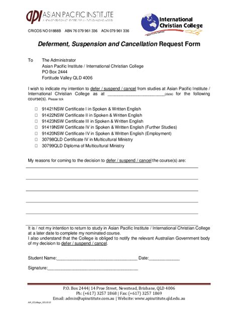 Fillable Online Deferment Suspension And Cancellation Request Form Fax