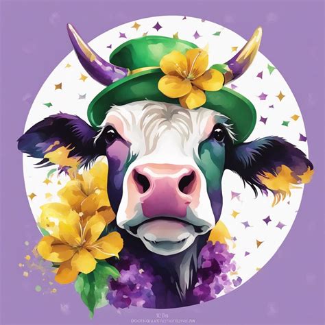 Mardi Gras Highland Cow Watercolor Clipart Cute Mardi Gras Baby Cow Png