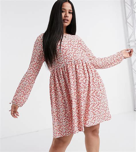 Wednesdays Girl Curve Long Sleeve Smock Dress In 90s Floral Shopstyle