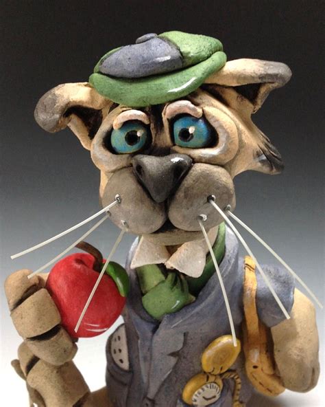 Whimsical Cat Sculpture Ceramic Etsy Whimsical Cats Ceramics