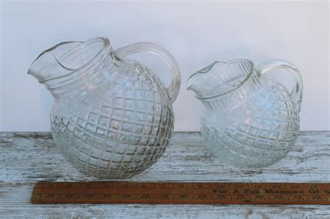 Vintage Anchor Hocking Clear Glass Pitchers Large Small Ball Pitcher