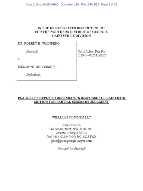 Plaintiff's Reply To Defendant's Response To Plaintiff's Motion For ...