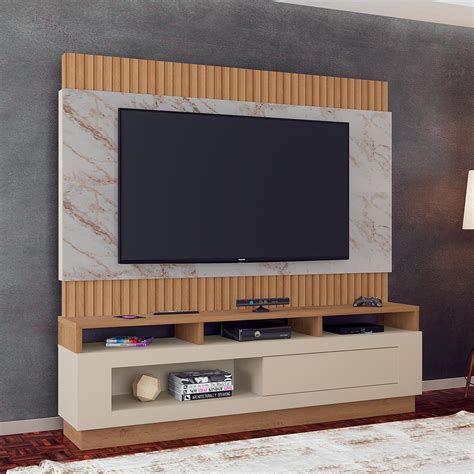 Painel Home Ripado Para Tv Pol Toronto X Cm Nichos Mdp