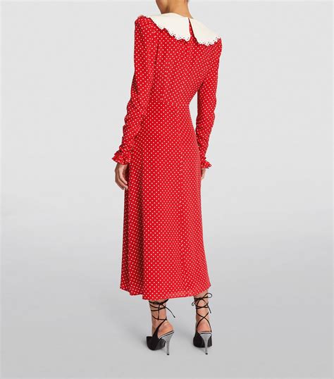 Alessandra Rich Red Silk Polka Dot Midi Dress Harrods UK