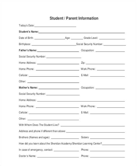 Free 11 Student Information Forms In Pdf Ms Word