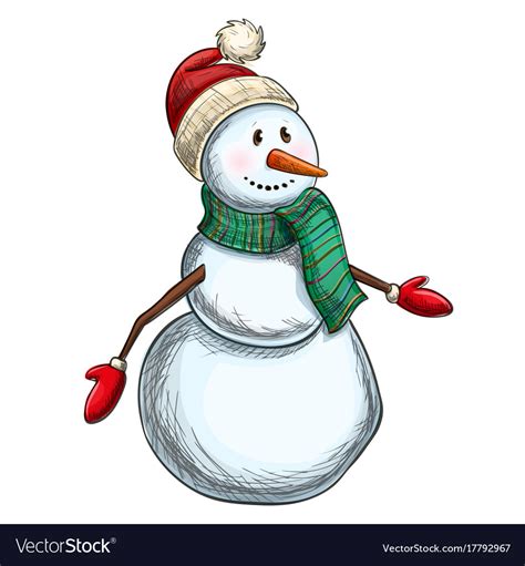 Colorful sketch of christmas snowman Royalty Free Vector