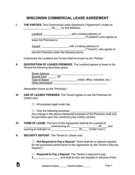 Free Wisconsin Commercial Lease Agreement Form - Word | PDF – eForms