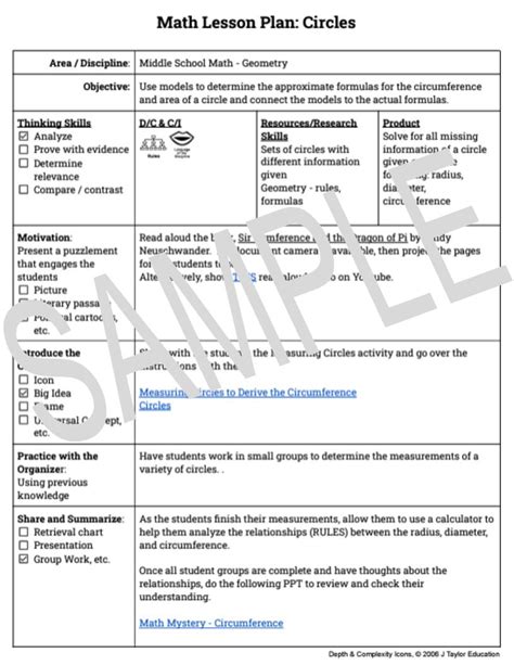 Middle School Math Lesson Plan Circles The Center For Depth And