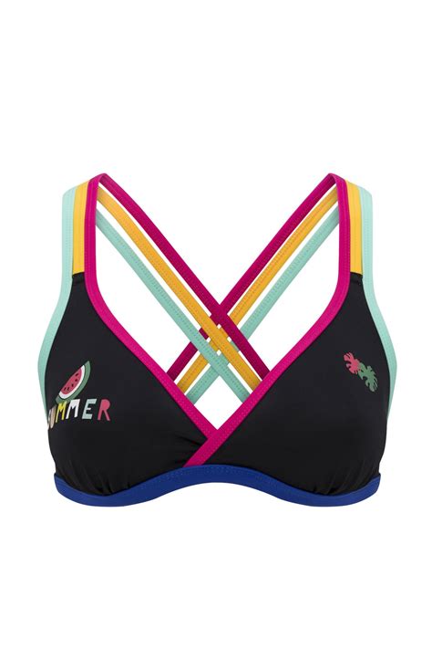 Negru Summer Üçgen Bikini Üstü Bichini Costume Baie