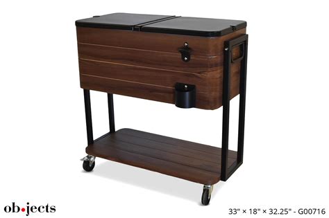 cooler beverage faux wood veneer wblack frame bottle opener objects