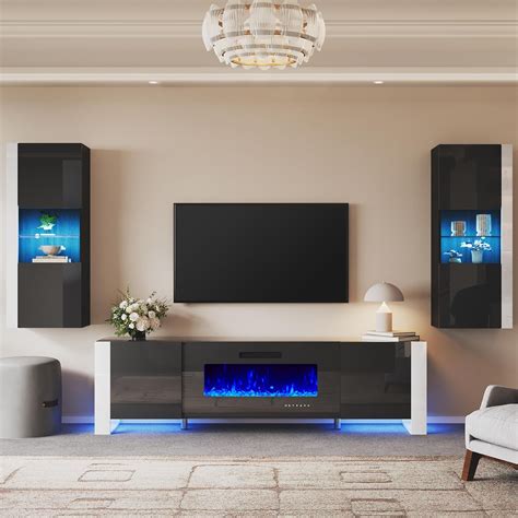 amerlife  piece modern wall unit entertainment center set high gloss