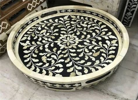 Zara Creations Black Bone Inlay Round Serving Tray For Home Size