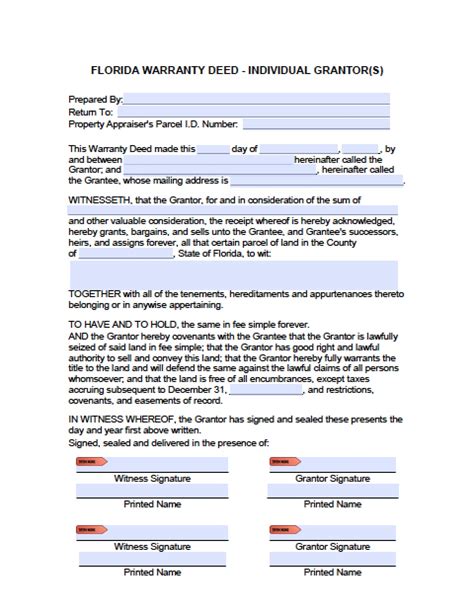 Free Florida General Warranty Deed Form Word Pdf Eforms Images