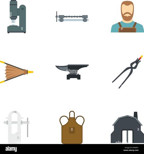 Blacksmith Man Icon Set Flat Style Stock Vector Image Art Alamy