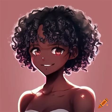 Smiling Dark Skinned Anime Girl With Short Curly Hair On Craiyon