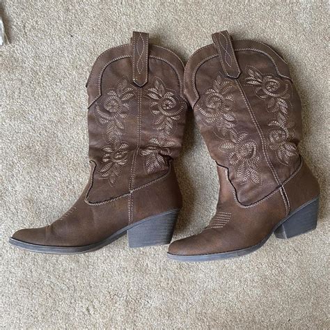 Dark brown cowgirl boots size women’s 6.5. Padded... - Depop