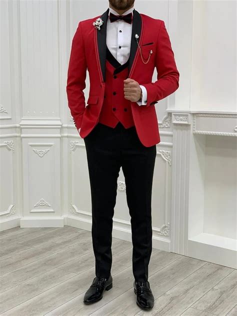 Classic And Luxurious Men Suits Red Formal Fashion Men Suits 3 Piece