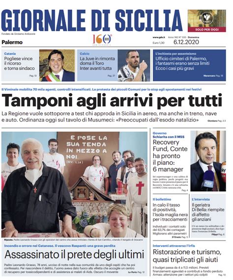 Prima Pagina Giornale Di Sicilia Tamponi Agli Arrivi Per Tutti