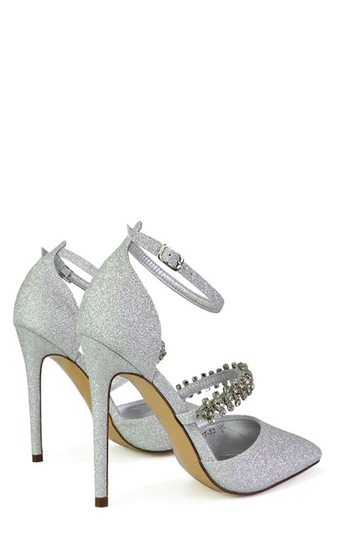 Giana Pointed Toe Sparkly Stiletto Heels In Silver Glitter Xy London