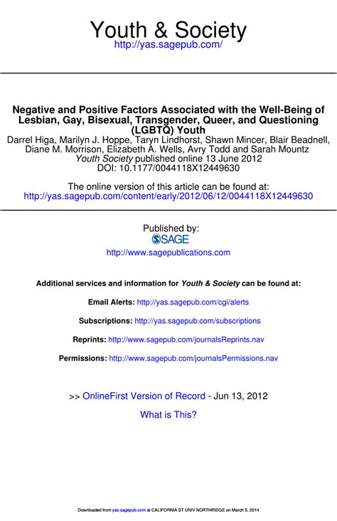 PDF Negative And Positive Factors Associated With The Well Being Of Lesbian Gay Bisexual