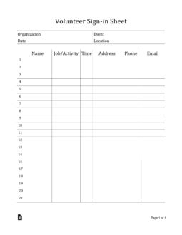 Free Volunteer Sign-in Sheet Template - PDF | Word – eForms