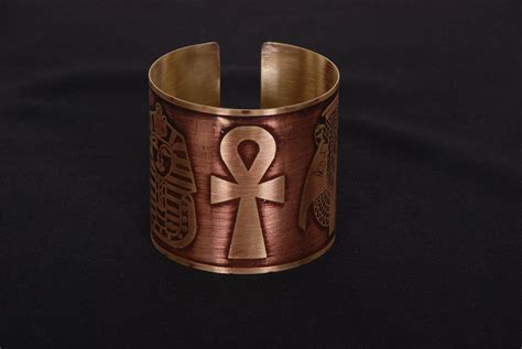 Brass Egyptian Tut Cleo Scarab Ankh Cuff Bracelet By Thenile Egyptian