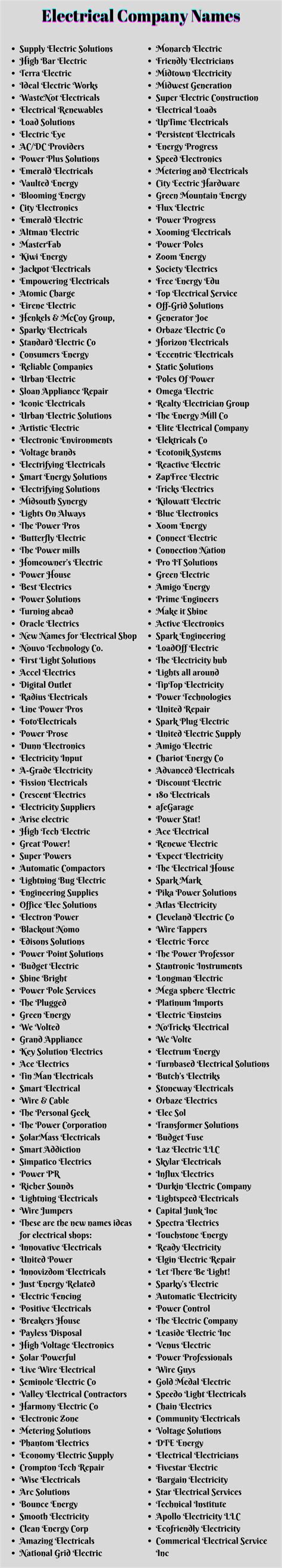 Best Electrical Company Names Ideas Suggestions