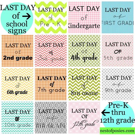 Last Day Of School Signs Free Printable Prek 12th Grade Nest Of Posies