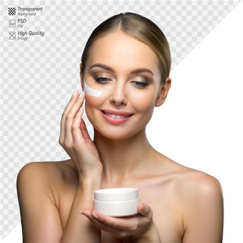 Premium Psd Elegant Woman Applying Facial Cream For Skincare Routine