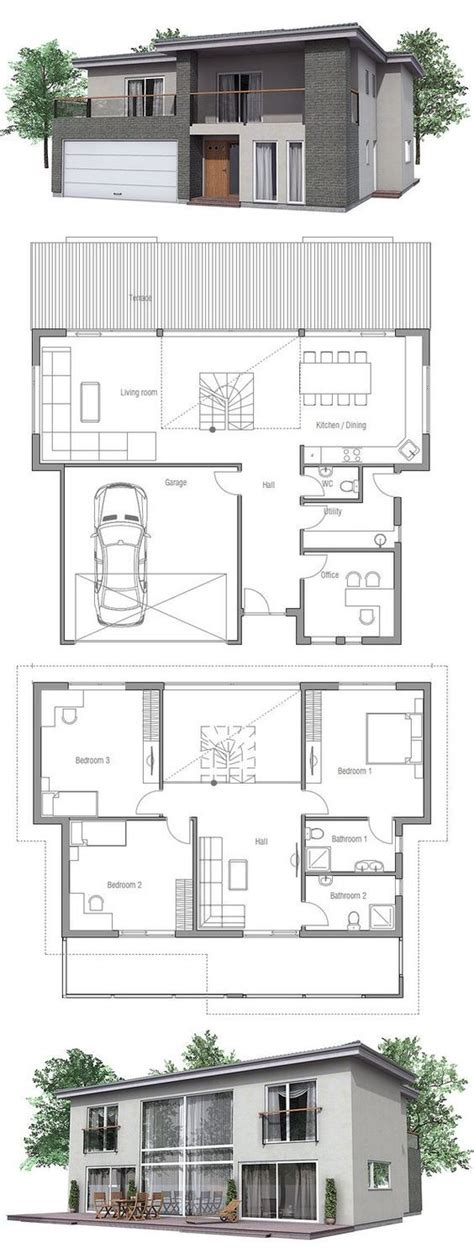 Modern House With Three Bedrooms And Double Garage Floor Plan From