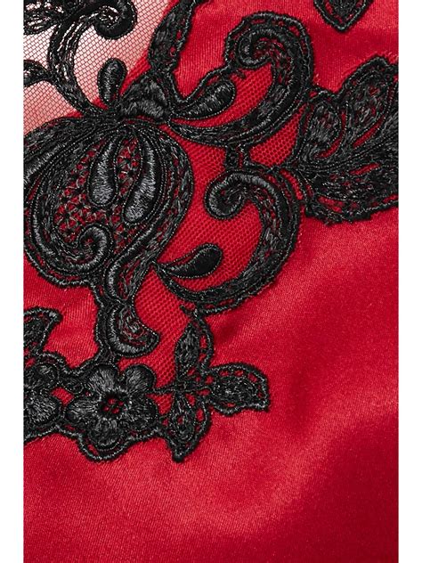 Red Maison Embroidered Lace Trimmed Silk Satin Chemise La Perla Net