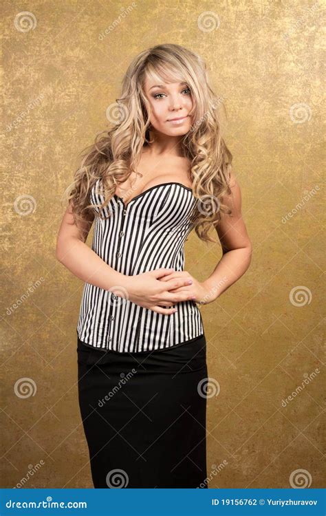 Blonde Woman In Corset And Skirt Stock Photo Image Of Perfect Makeup