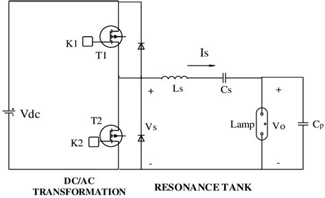 Basic circuit configuration of an electronic ballast with half bridge ...