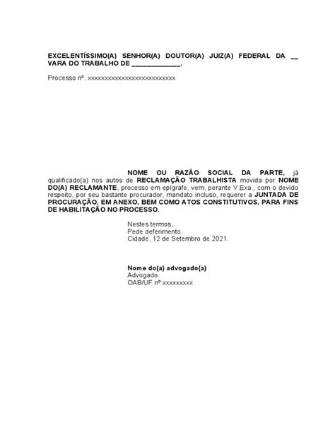 Juntada A Petição De Solicitação De Habilitação - Juntada de Petição de Habilitação Trabalhista | PDF | Estudos de ...