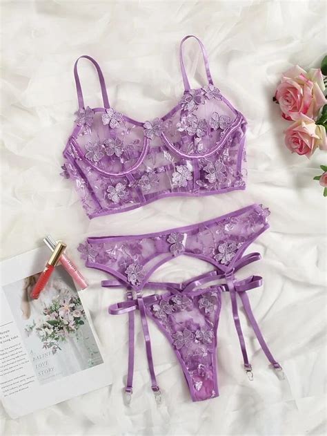 Butterfly Embroidery Applique Underwire Garter Lingerie Set Artofit