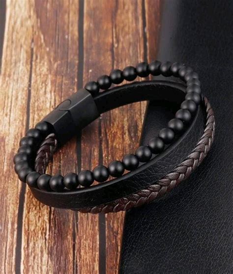 Men S Jewellery Two Tone Braided Bracelet Etsy Uk Beaded Leather