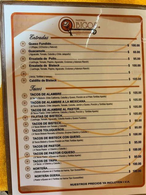 Menu At Taqueria Bigos Restaurant Ciudad Juarez Av Internacional