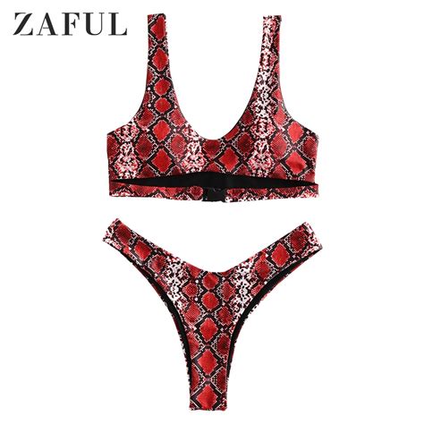 Zaful Bikini De Corte Alto De Piel De Serpiente Para Mujer Traje De