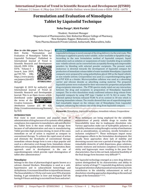 Formulation And Evaluation Of Nimodipine Tablet By Liquisolid Technique