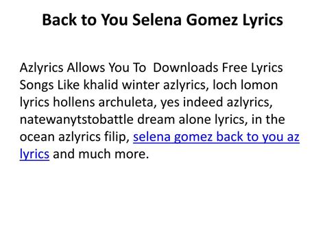 PPT - Back to You Selena Gomez Lyrics PowerPoint Presentation, free ...