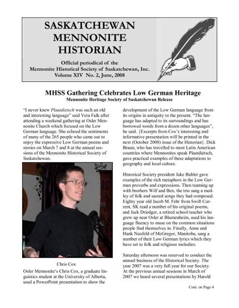 Historian June 2008 The Mennonite Historical Society Of