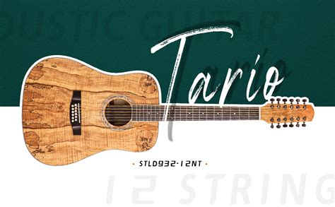 Tario 12 Strings Acoustic Guitar Spalted Maple Top Mahogany