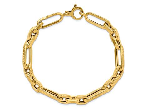 K Yellow Gold Polished And Textured Design Fancy Link Bracelet