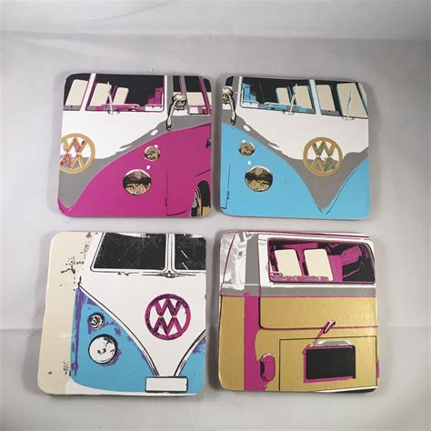 Handmade Camper Van Coasters Set Of 4 Coasters Campervan Etsy